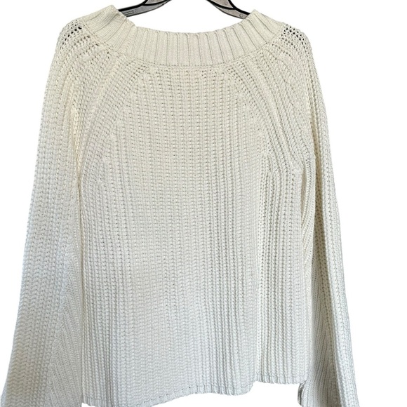 Bell Sleeve White Cotton Blend Knit Sweater - Picture 4 of 7